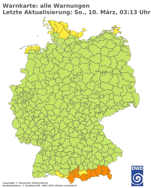 Aktuelle Wetterwarnungen für  Schleswig-Flensburg - Binnenland